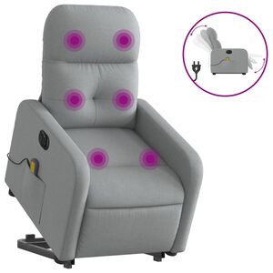 vidaXL elektrisks masāžas krēsls, paceļams, atgāžams, pelēks audums