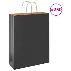 vidaXL papīra maisiņi 250 gab. ar rokturiem, melni, 32x12x42 cm