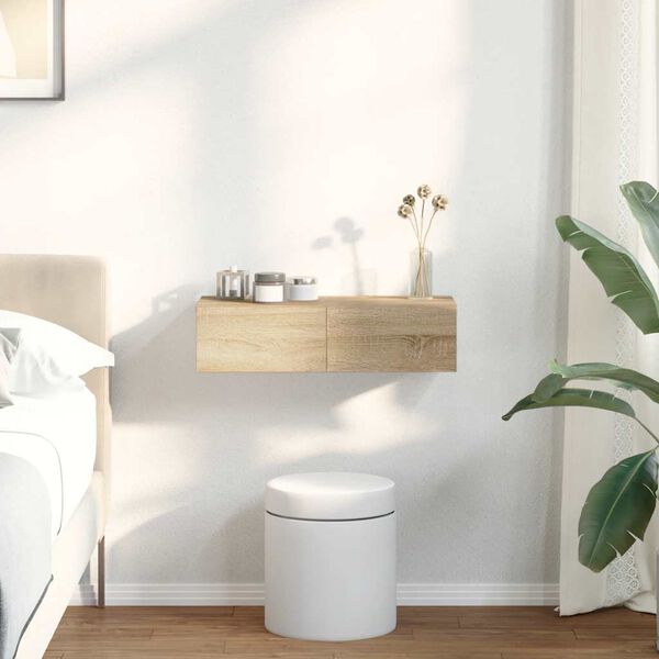 vidaXL sienas plaukts ar atvilktnēm, ozolkoka, 60x26,5x15 cm