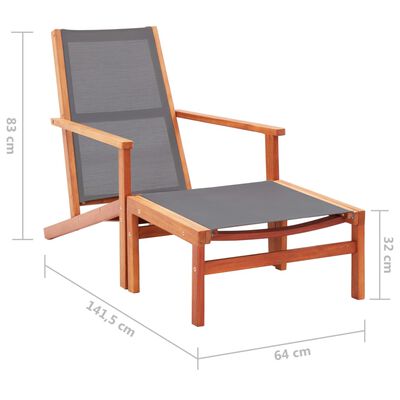 vidaXL dārza krēsls ar kāju balstu, pelēks, eikalipta masīvkoks