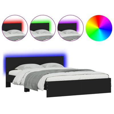vidaXL gultas rāmis ar galvgali un LED, melns, 150x200 cm