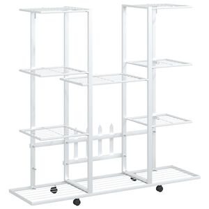 vidaXL puķu statīvs ar riteņiem, 94,5x24,5x91,5 cm, balts, dzelzs