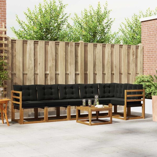 vidaXL Āra dīvānu komplekts ar spilvenu 7 pcs Dabīgs un melns