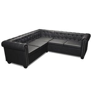 vidaXL piecvietīgs Chesterfield dīvāns, melna mākslīgā āda