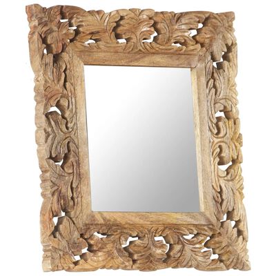 vidaXL spogulis, brūns, 50x50 cm, ar kokgriezumiem, mango masīvkoks