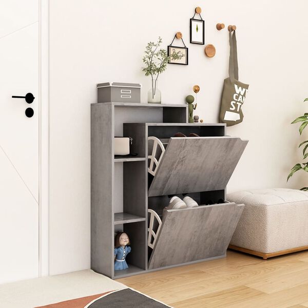 vidaXL apavu skapītis, betona krāsa, 79,5x24x90,5 cm, skaidu plāksne