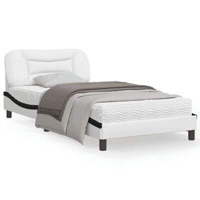 vidaXL gultas rāmis ar galvgali, balts, melns, 100x200cm, mākslīgā āda