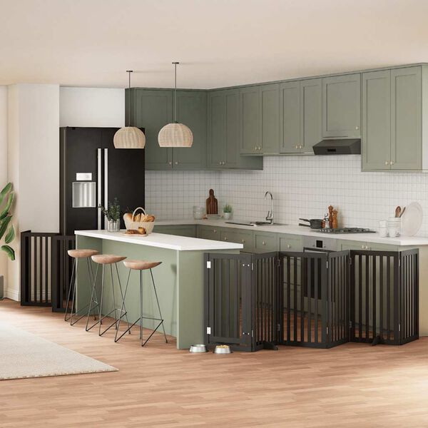 vidaXL suņu vārti ar durvīm, salokāmi, 15 paneļi, 750 cm, papeles koks