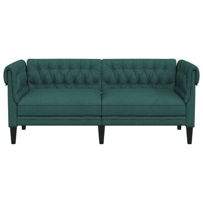 vidaXL divvietīgs Chesterfield dīvāns, tumši zaļš audums