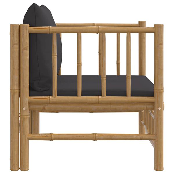 vidaXL dārza dīvāns ar tum&scaron;i pelēkiem matračiem, bambuss