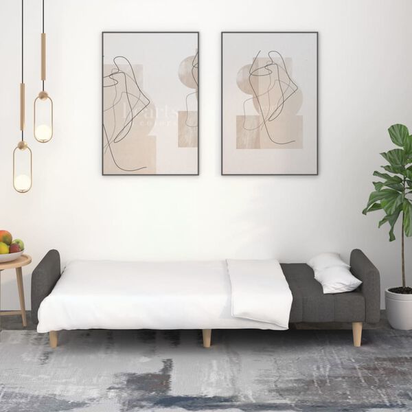 vidaXL 2-vietīga dīvāngulta, tum&scaron;i pelēks audums