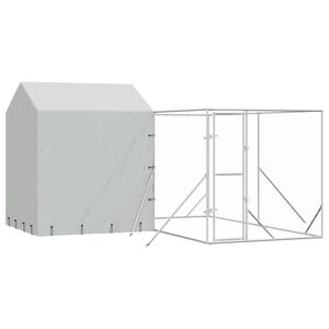 vidaXL suņu voljērs ar jumtu, 4x4x2,5m, cinkots tērauds, sudraba krāsā