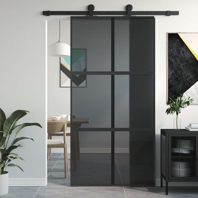 vidaXL bīdāmās durvis, melnas, 102,5x205 cm, rūdīts stikls, alumīnijs