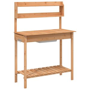 vidaXL stādī&scaron;anas galds ar izlietni, brūns, 147,5x44x139,5 cm, egle