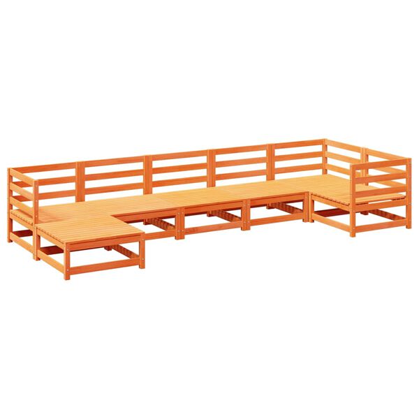 vidaXL 7-daļīgs dārza dīvānu komplekts, vaska brūnas priedes masīvkoks