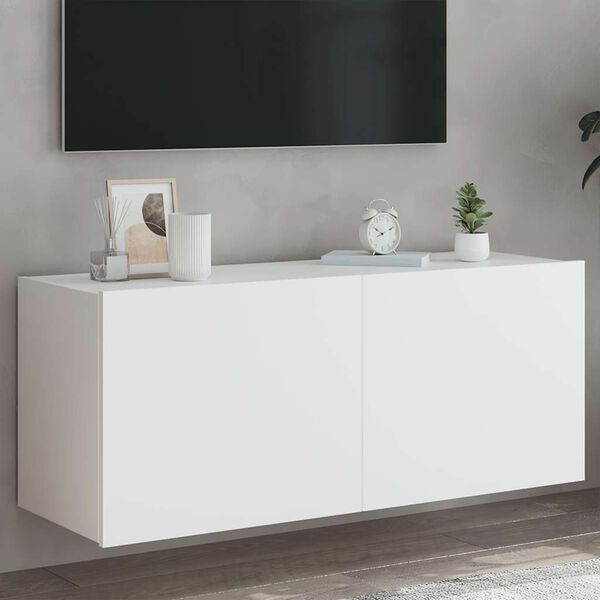 vidaXL TV galdiņ&scaron; ar LED lampiņām, balti, 100x35x41 cm