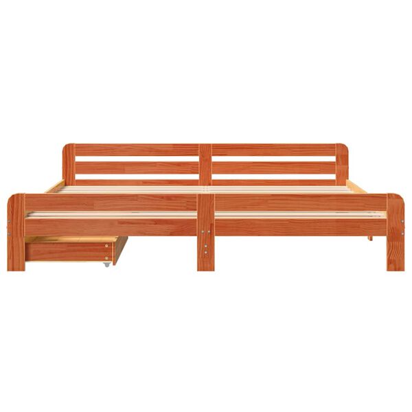 vidaXL gulta bez matrača, vaska brūnas, 200x200 cm, priedes masīvkoks