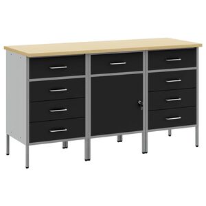vidaXL Darba skapis ar slēdzeni 3 pcs Melns un pelēks 150 x 55 x 85 cm