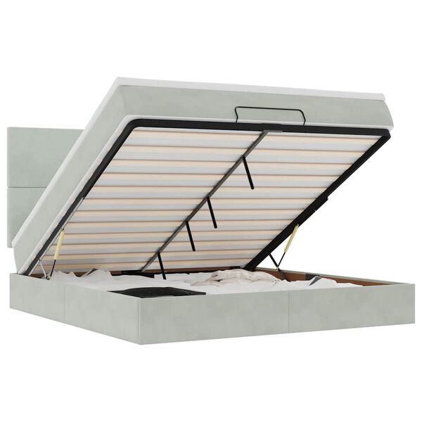 vidaXL Osmaņu gultas rāmis ar matračiem gai&scaron;i pelēks 160x200cm audums