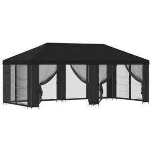 vidaXL Paviljons ar sānu sienām 6 x 3 m Melns Poliesters un tērauds