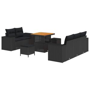 vidaXL Dārza dīvānu komplekts ar spilvenu 8 pcs Melna Polirāts