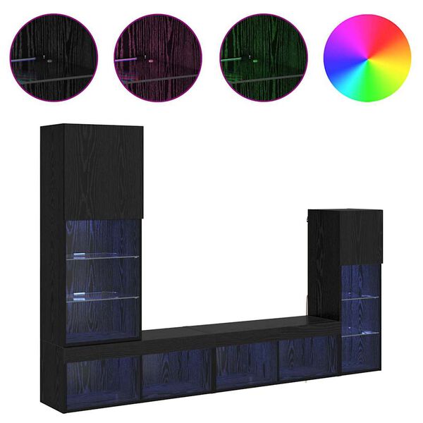 vidaXL TV Sienas Vienības 4 pcs Melns ozolkoks Inženierijas koks