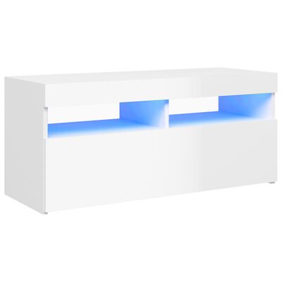 vidaXL TV galdiņš ar LED lampiņām, spīdīgi balts, 90x35x40 cm