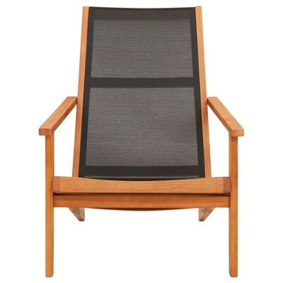 vidaXL dārza atpūtas krēsls, melns, eikalipta masīvkoks un tekstilēns