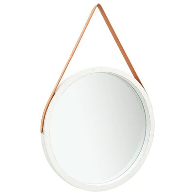 vidaXL sienas spogulis ar siksnu, 60 cm, balts