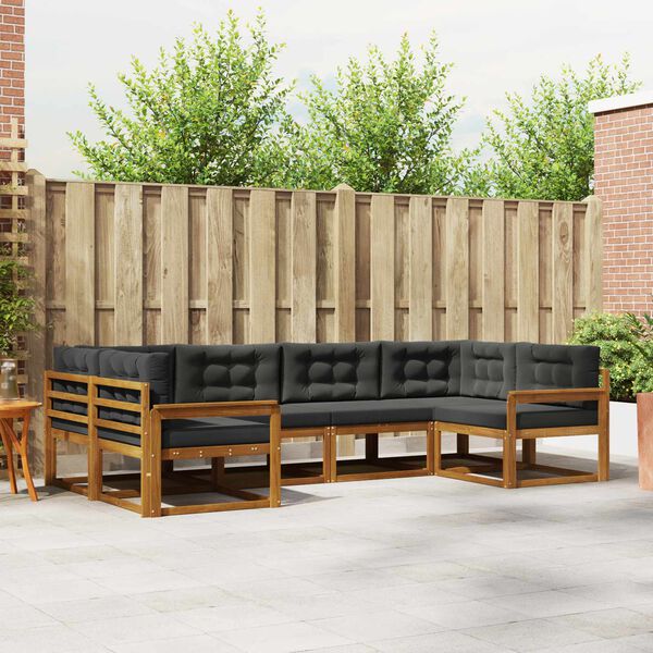 vidaXL Āra dīvānu komplekts ar spilvenu 6 pcs Dabisks un antracīts