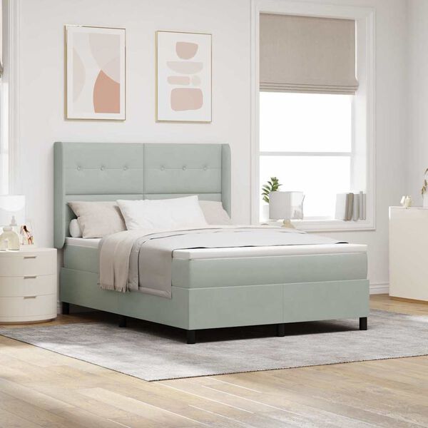 vidaXL Kastītes atsperu gulta Gai&scaron;i pelēks 140 x 190 cm Samts