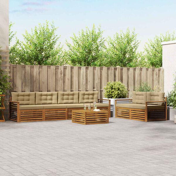 vidaXL Āra dīvānu komplekts ar spilvenu 7 pcs Dabisks un bē&scaron;s