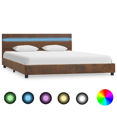 vidaXL gultas rāmis ar LED, brūns audums, 140x200 cm