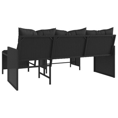 vidaXL dārza dīvāns ar galdiņu un spilveniem, melna PE rotangpalma