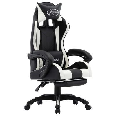 vidaXL biroja krēsls ar kāju balstu, balta un melna mākslīgā āda