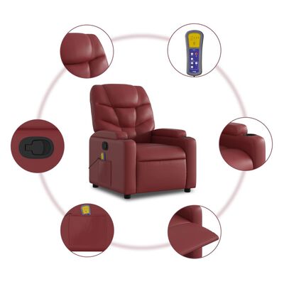 vidaXL masāžas krēsls, paceļams, atgāžams, vīnsarkana mākslīgā āda