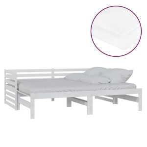 vidaXL izvelkama gulta, 2x(90x200) cm, balta, priedes masīvkoks