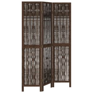 vidaXL 3-paneļu istabas aizslietnis, tum&scaron;i brūns, paulonijas masīvkoks