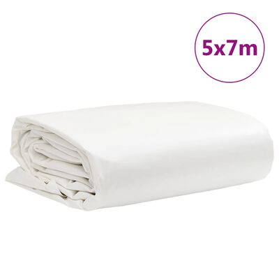 vidaXL brezenta pārklājs, balts, 5x7 m, 650 g/m²