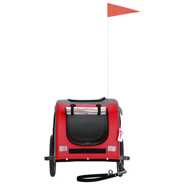 vidaXL mājdzīvnieku velo piekabe, sarkana ar pelēku, audums, dzelzs