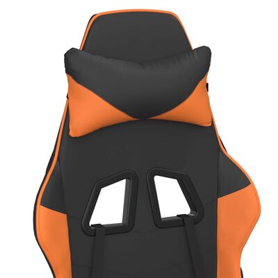 vidaXL datorkrēsls ar kāju balstu, melna, oranža mākslīgā āda