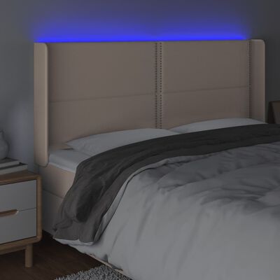 vidaXL gultas galvgalis ar LED, 203x16x118/128 cm, kapučīno