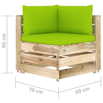 vidaXL četrvietīgs dārza dīvāns ar matračiem, zaļi impregnēts koks