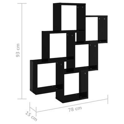 vidaXL sienas plaukts, spīdīgi melns, 78x15x93 cm, skaidu plāksne