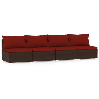 vidaXL četrvietīgs dīvāns ar matračiem, brūna PE rotangpalma