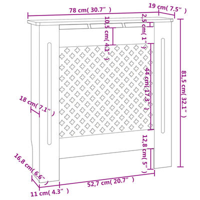 vidaXL radiatora pārsegs, MDF, 78 cm