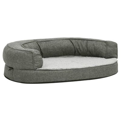 vidaXL ergonomiska suņu gulta, 75x53 cm, lina dizains, flīss, pelēka