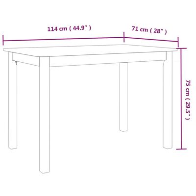 vidaXL virtuves galds, melns, 114x71x75 cm, gumijas masīvkoks