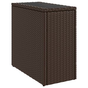 vidaXL dārza galds, stikla virsma, 58x27,5x55 cm, brūns PE rotangpalma