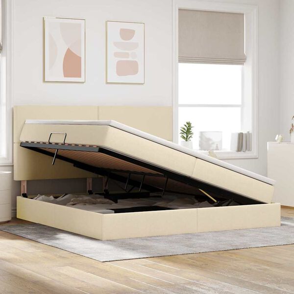 vidaXL Gulta ar uzglabā&scaron;anas vietu un LED ar LED Krēms 200 x 200 cm